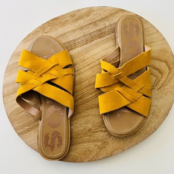 Sorel Yellow Genuine Suede Woven Slide Summer Sandals 9.5 - Picture 1 of 8